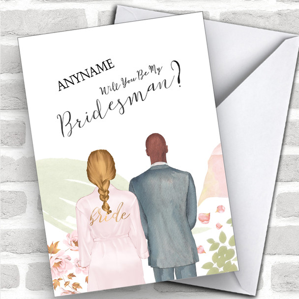 Blond Plaited Hair Bald Black Will You Be My Bridesman Personalized Wedding Greetings Card