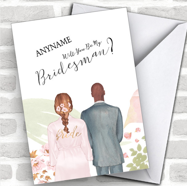 Brown Plaited Hair Bald Black Will You Be My Bridesman Personalized Wedding Greetings Card