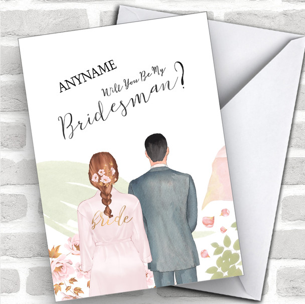 Brown Plaited Hair Black Hair Will You Be My Bridesman Personalized Wedding Greetings Card