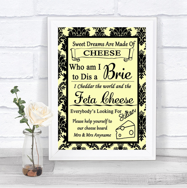 Yellow Damask Cheese Board Song Personalized Wedding Sign