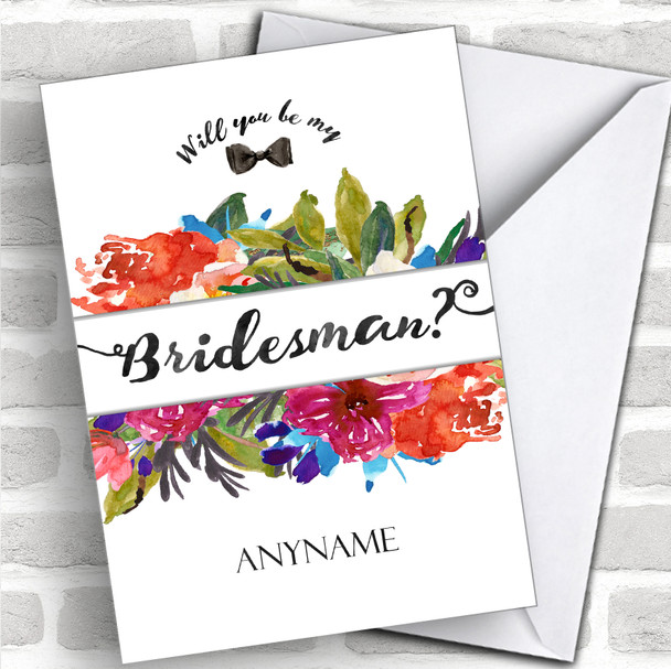 Watercolour Floral Will You Be My Bridesman Personalized Wedding Greetings Card