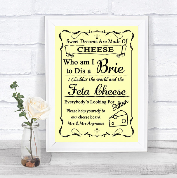 Yellow Cheese Board Song Personalized Wedding Sign