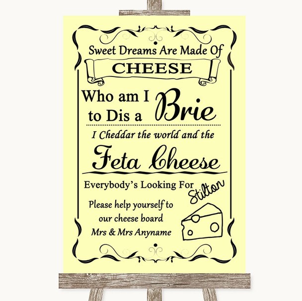 Yellow Cheese Board Song Personalized Wedding Sign