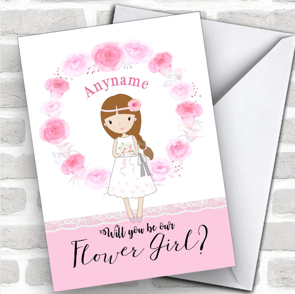 Cartoon Girl Long Plaited Hair Will You Be My Flower Girl Personalized Wedding Greetings Card