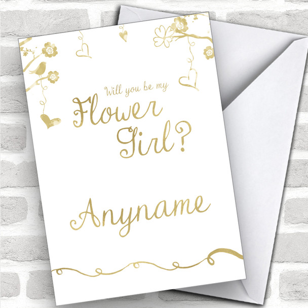 Gold Branches Twirls Will You Be My Flower Girl Personalized Wedding Greetings Card