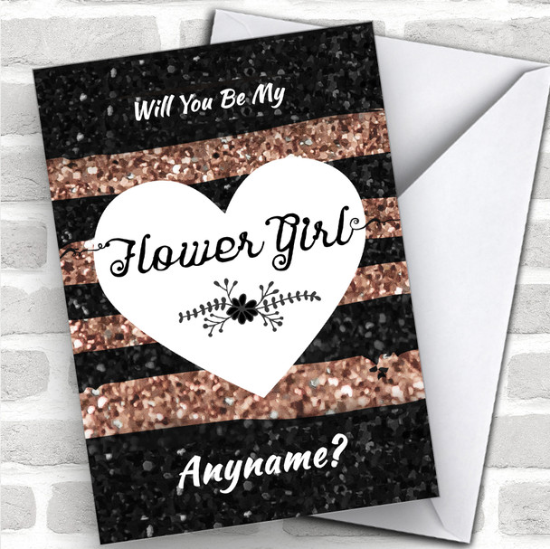 Glitter Stripes Gothic Style Will You Be My Flower Girl Personalized Wedding Greetings Card