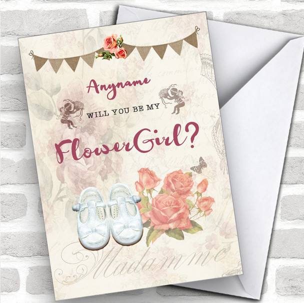 Vintage Shoes Will You Be My Flower Girl Personalized Wedding Greetings Card