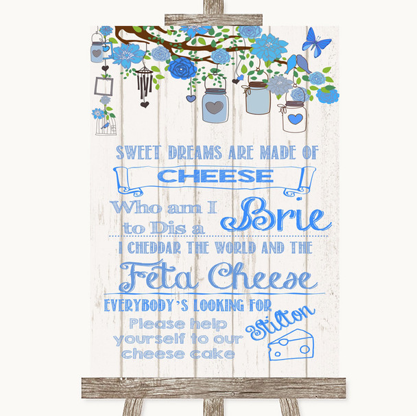 Blue Rustic Wood Cheesecake Cheese Song Personalized Wedding Sign