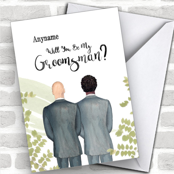 Bald White Curly Black Hair Will You Be My Groomsman Personalized Wedding Greetings Card