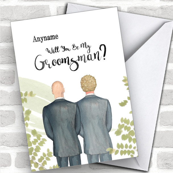 Bald White Curly Blond Hair Will You Be My Groomsman Personalized Wedding Greetings Card