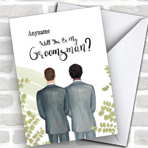 Brown Hair Curly Black Hair Will You Be My Groomsman Personalized Wedding Greetings Card