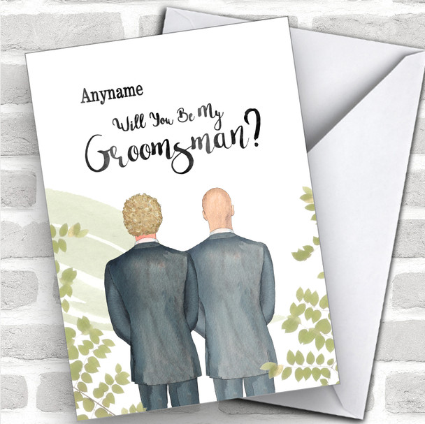 Curly Blond Hair Bald White Will You Be My Groomsman Personalized Wedding Greetings Card