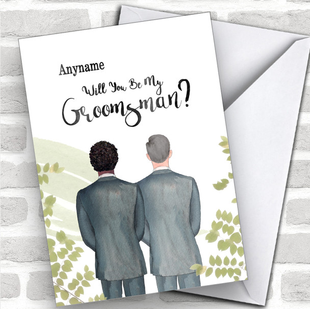 Curly Black Hair Grey Hair Will You Be My Groomsman Personalized Wedding Greetings Card