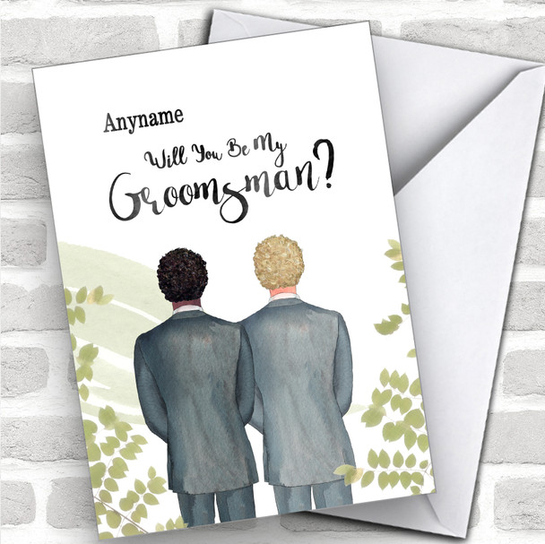 Curly Black Hair Curly Blond Hair Will You Be My Groomsman Personalized Wedding Greetings Card