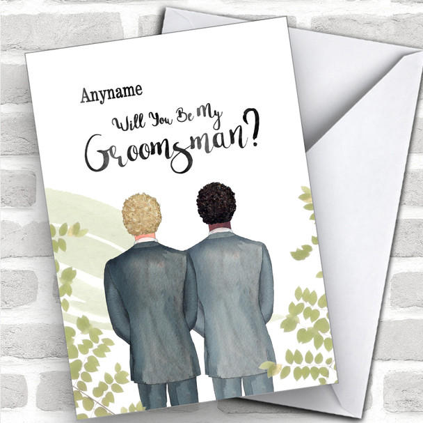 Curly Blond Hair Curly Black Hair Will You Be My Groomsman Personalized Wedding Greetings Card