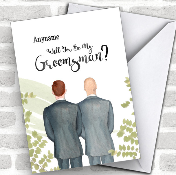 Ginger Hair Bald White Will You Be My Groomsman Personalized Wedding Greetings Card
