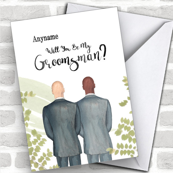 Bald White Bald Black Will You Be My Groomsman Personalized Wedding Greetings Card