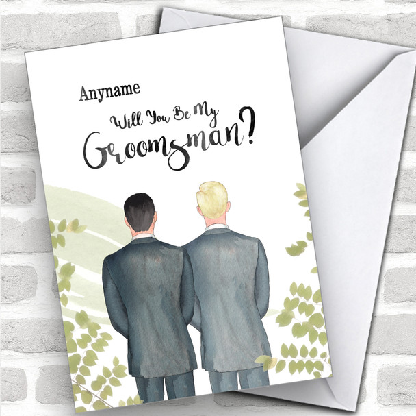 Black Hair Blond Hair Will You Be My Groomsman Personalized Wedding Greetings Card