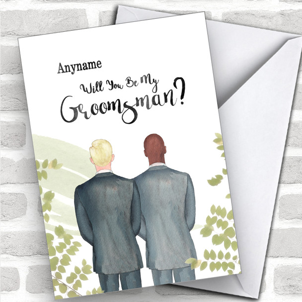 Blond Hair Bald Black Will You Be My Groomsman Personalized Wedding Greetings Card