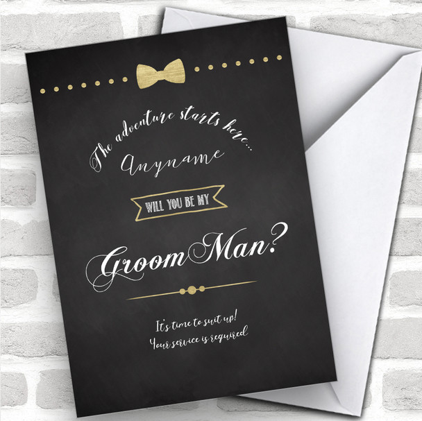 Chalk Fancy Bow Tie Will You Be My Groomsman Personalized Wedding Greetings Card