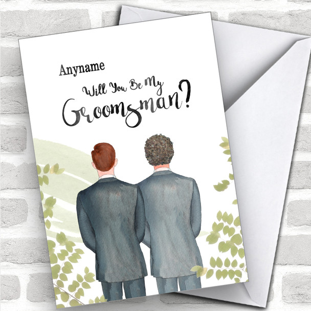 Ginger Hair Curly Brown Hair Will You Be My Groomsman Personalized Wedding Greetings Card