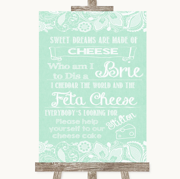Green Burlap & Lace Cheesecake Cheese Song Personalized Wedding Sign