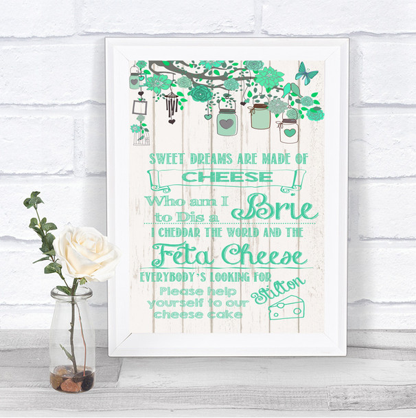 Green Rustic Wood Cheesecake Cheese Song Personalized Wedding Sign