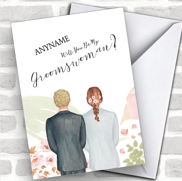 Curly Blond Hair Brown Plaited Hair Will You Be My Groomswoman Personalized Wedding Greetings Card