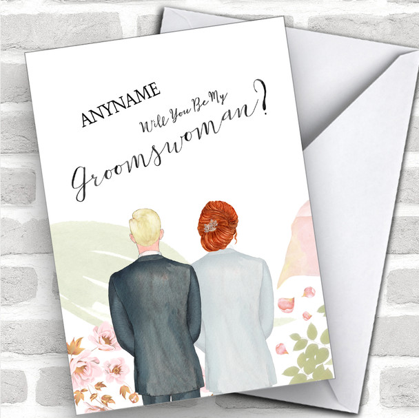 Blond Hair Ginger Hair Up Will You Be My Groomswoman Personalized Wedding Greetings Card