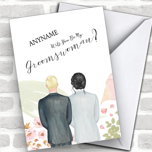 Black Hair Black Hair Up Will You Be My Groomswoman Personalized Wedding Greetings Card