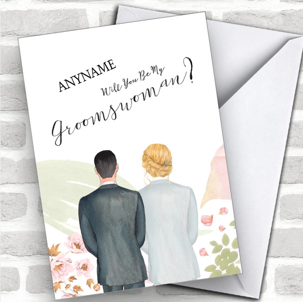 Brown Hair Blond Hair Up Will You Be My Groomswoman Personalized Wedding Greetings Card