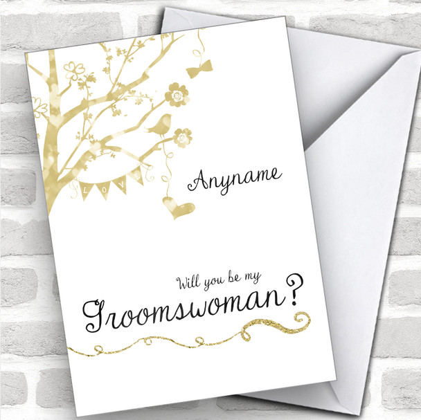 Love Tree Hearts Swirls Will You Be My Groomswoman Personalized Wedding Greetings Card