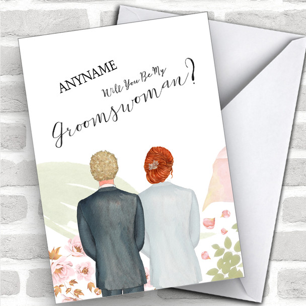 Curly Blond Hair Ginger Hair Up Will You Be My Groomswoman Personalized Wedding Greetings Card