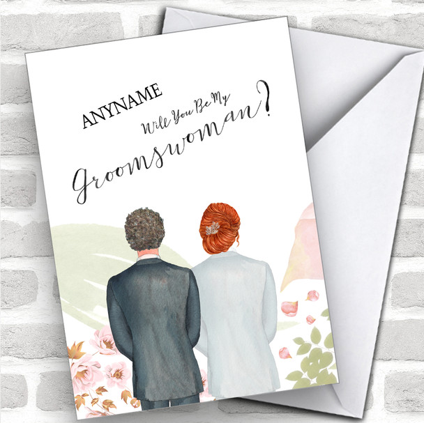 Curly Brown Hair Ginger Hair Up Will You Be My Groomswoman Personalized Wedding Greetings Card