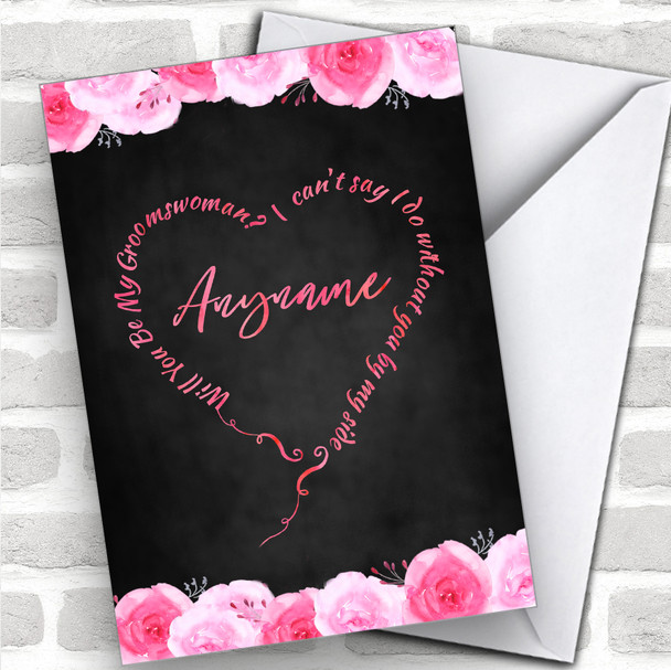 S Woman Text Heart Pink Flowers Will You Be My Groomswoman Personalized Wedding Greetings Card