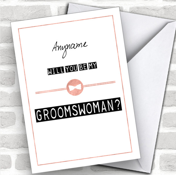 Black & White Bow Tie Will You Be My Groomswoman Personalized Wedding Greetings Card