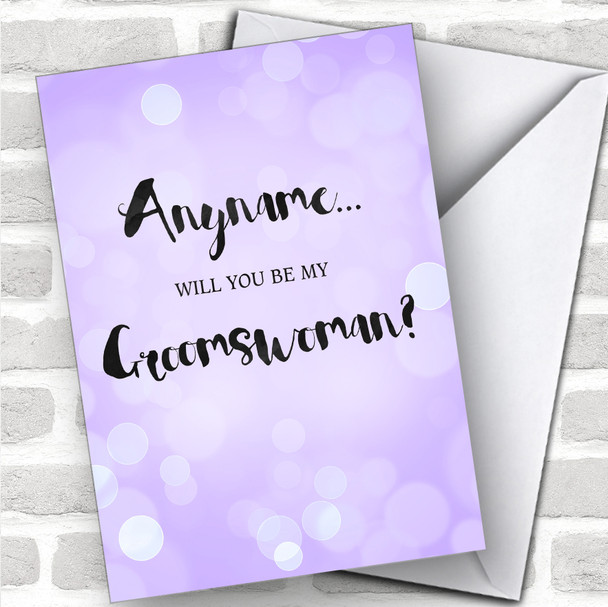 Purple Glitter Lights Will You Be My Groomswoman Personalized Wedding Greetings Card