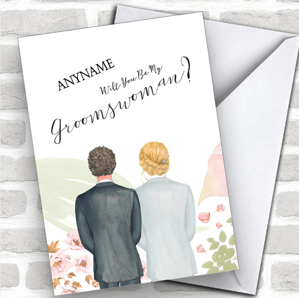 Curly Brown Hair Blond Hair Up Will You Be My Groomswoman Personalized Wedding Greetings Card