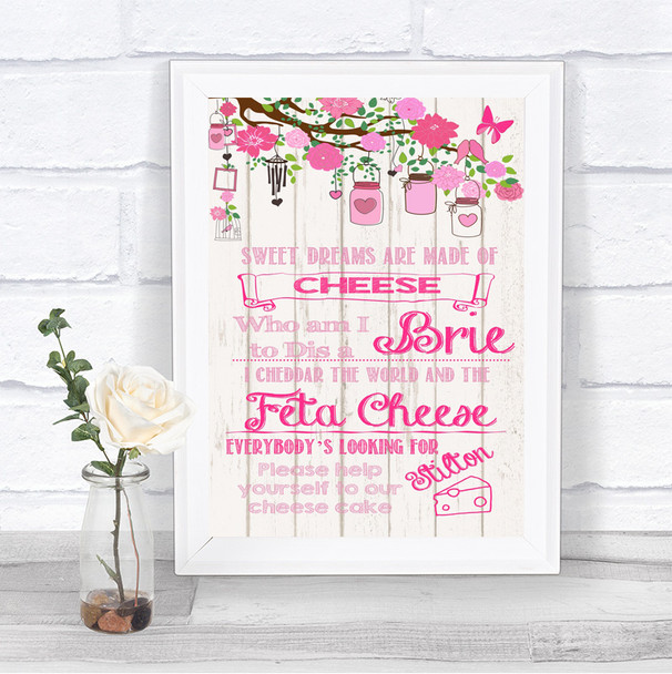 Pink Rustic Wood Cheesecake Cheese Song Personalized Wedding Sign