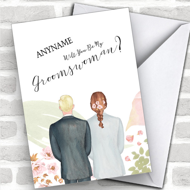 Black Hair Brown Plaited Hair Will You Be My Groomswoman Personalized Wedding Greetings Card