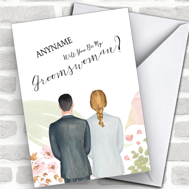 Brown Hair Blond Plaited Hair Will You Be My Groomswoman Personalized Wedding Greetings Card