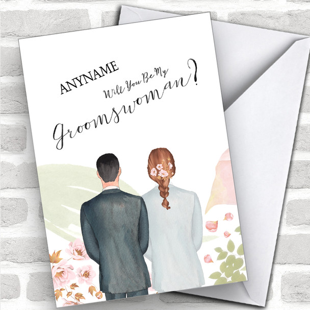 Brown Hair Brown Plaited Hair Will You Be My Groomswoman Personalized Wedding Greetings Card