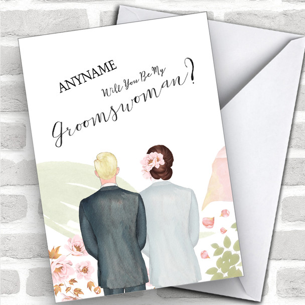 Black Hair Brown Floral Hair Will You Be My Groomswoman Personalized Wedding Greetings Card