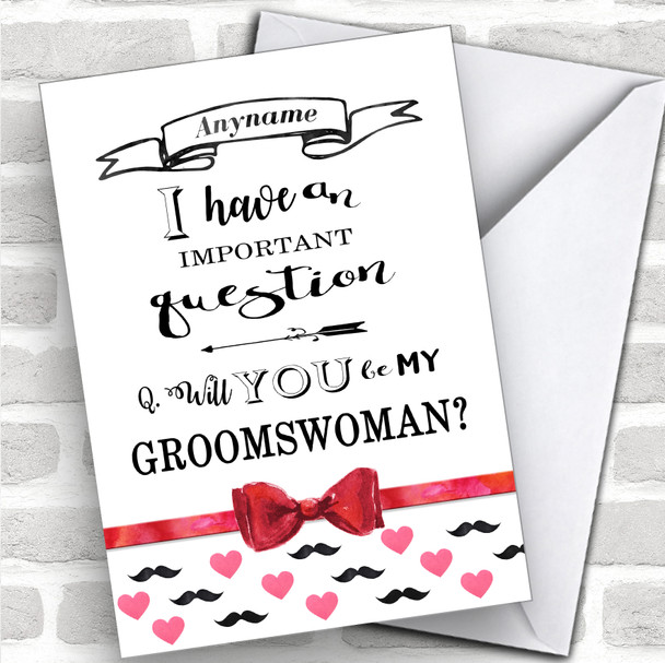 Moustache & Hearts Will You Be My Groomswoman Personalized Wedding Greetings Card
