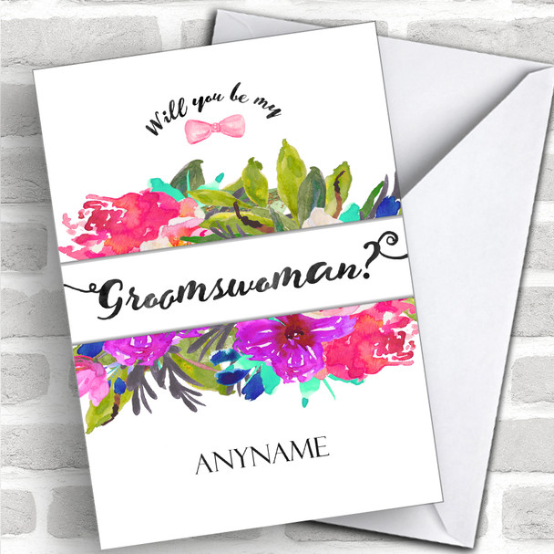 Watercolour Floral Will You Be My Groomswoman Personalized Wedding Greetings Card