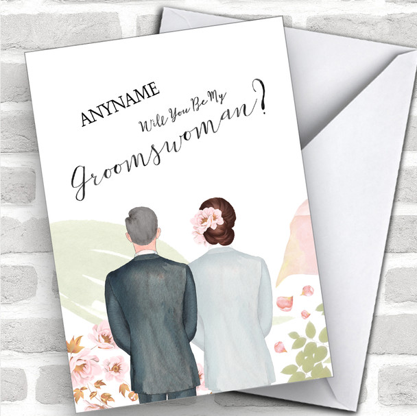 Grey Hair Brown Floral Hair Will You Be My Groomswoman Personalized Wedding Greetings Card