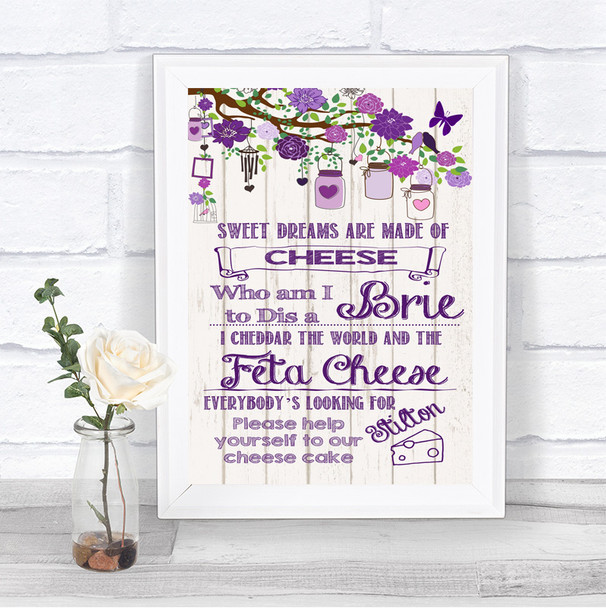 Purple Rustic Wood Cheesecake Cheese Song Personalized Wedding Sign