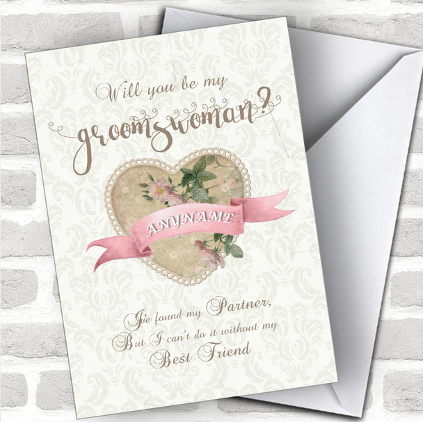 Vintage Swirls Will You Be My Groomswoman Personalized Wedding Greetings Card