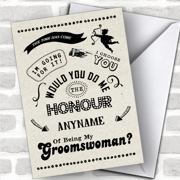 Rustic Will You Be My Groomswoman Personalized Wedding Greetings Card