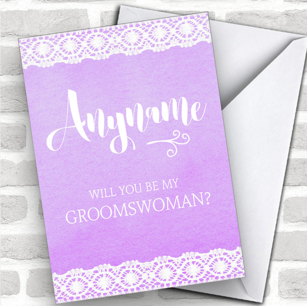 Purple Will You Be My Groomswoman Personalized Wedding Greetings Card